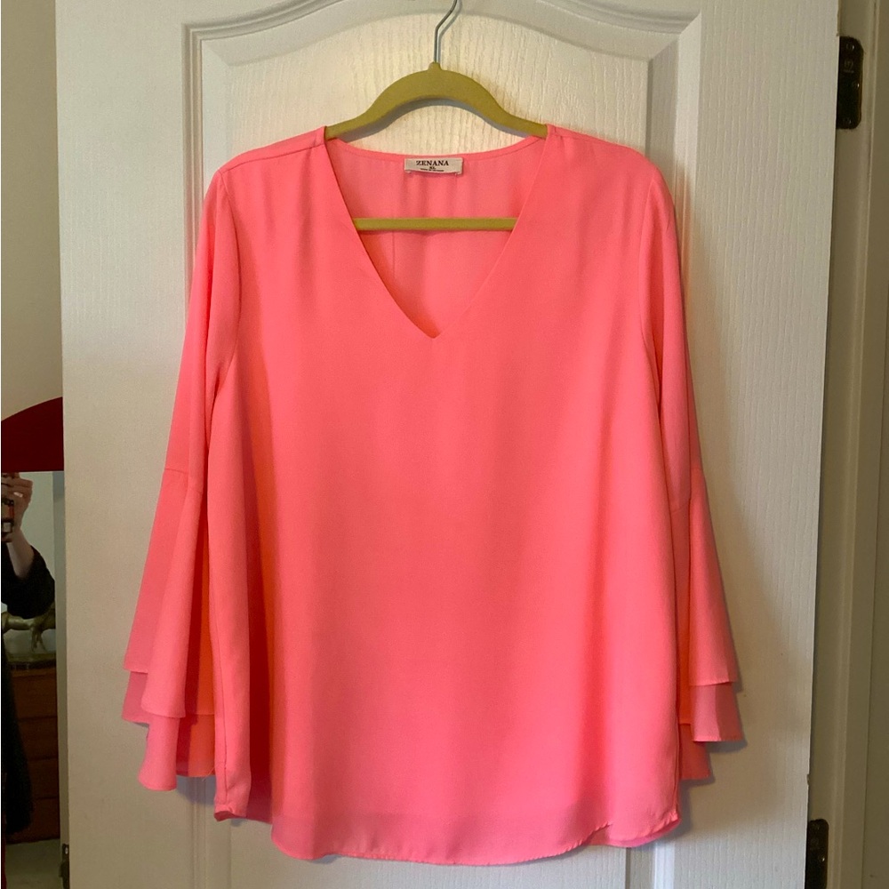 Ruffle sleeve pink tunic pink XL